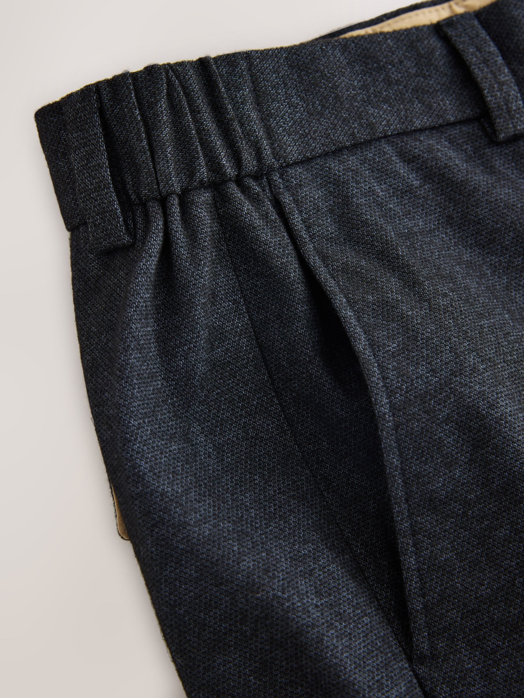 Marineblauw met textuur - Regular Fit Smart Brushed Cotton Trousers