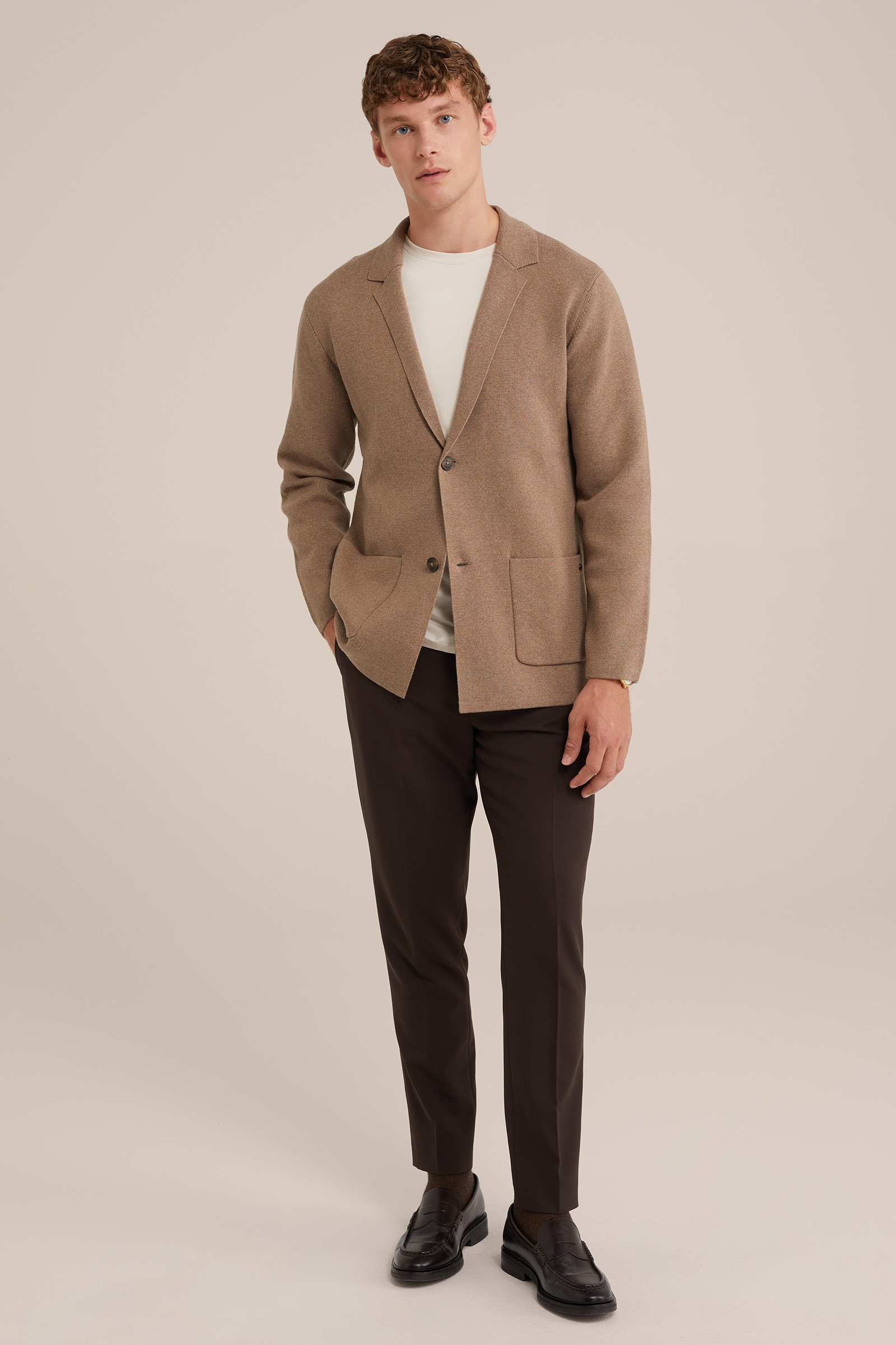 fijngebreide blazer WE Fashion Lichtbruin