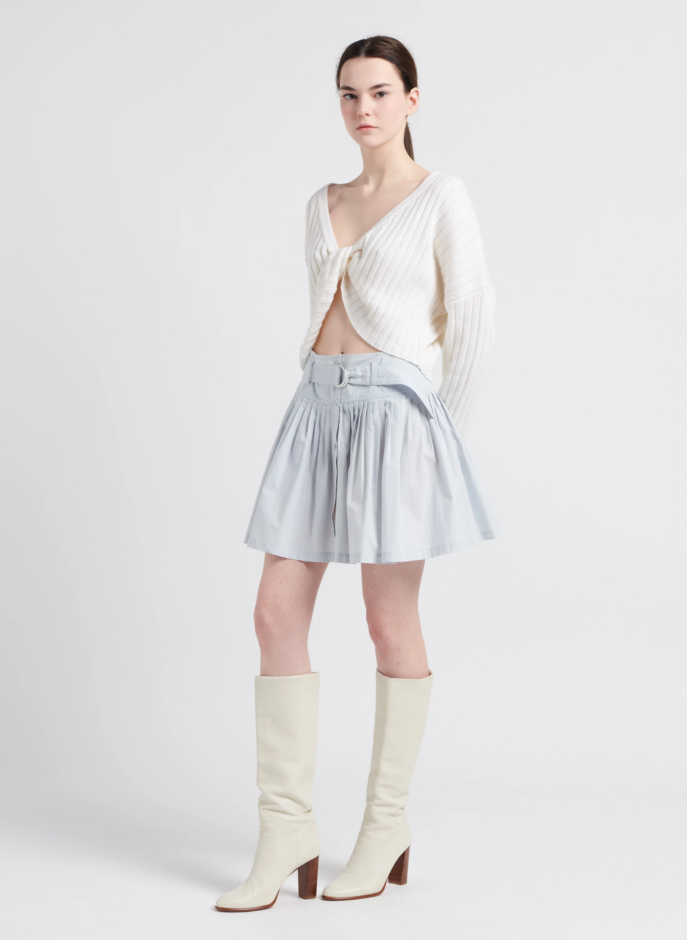KAMPI - Pull court décolleté dos en laine mélangée | Beige