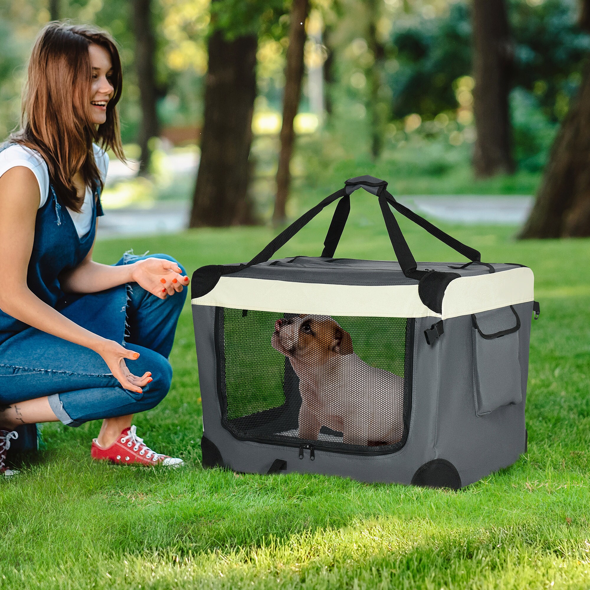 PawHut Tragetasche mit Kissen grau, schwarz 70L x 51B x 50H cm