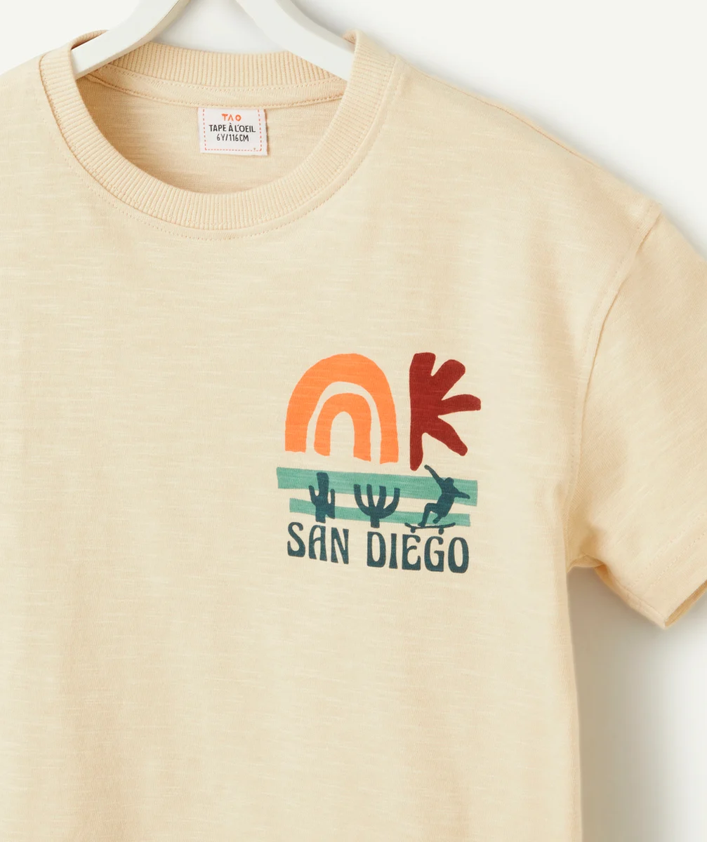 t-shirt garçon en coton bio jaune avec messages et motifs thème californie