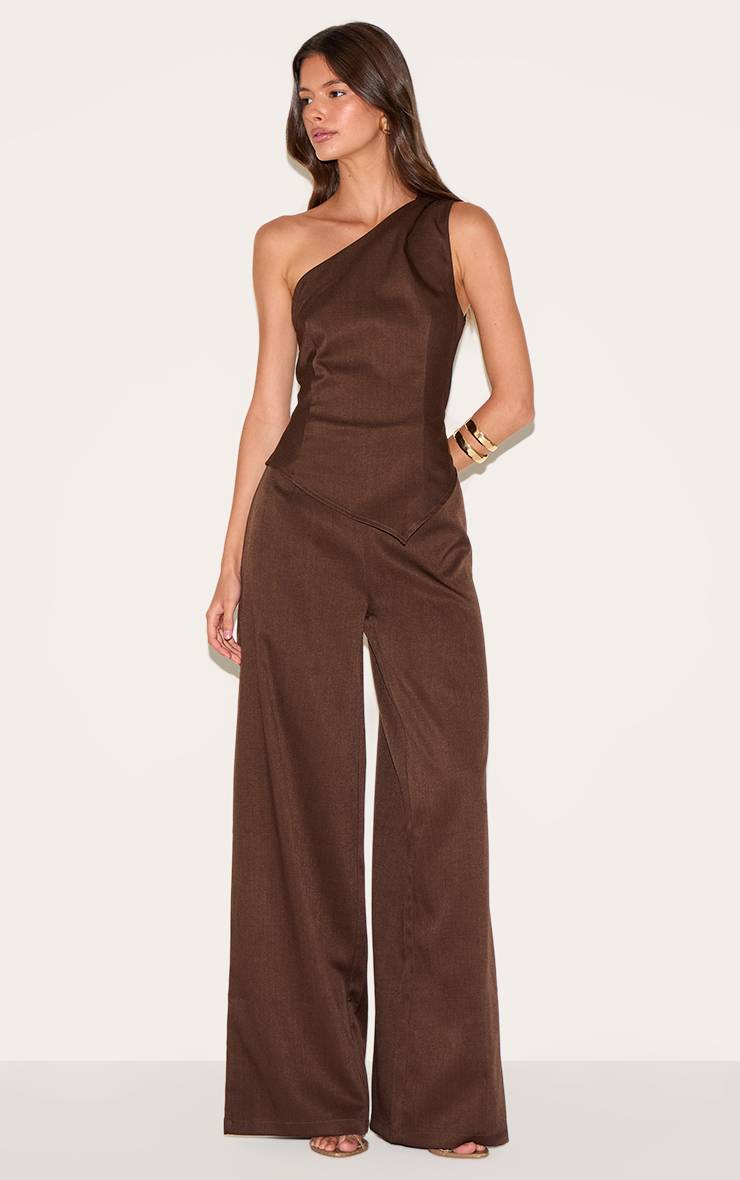 Chocolat Combinaison-pantalon Tissée Asymétrique À Jambe Large
