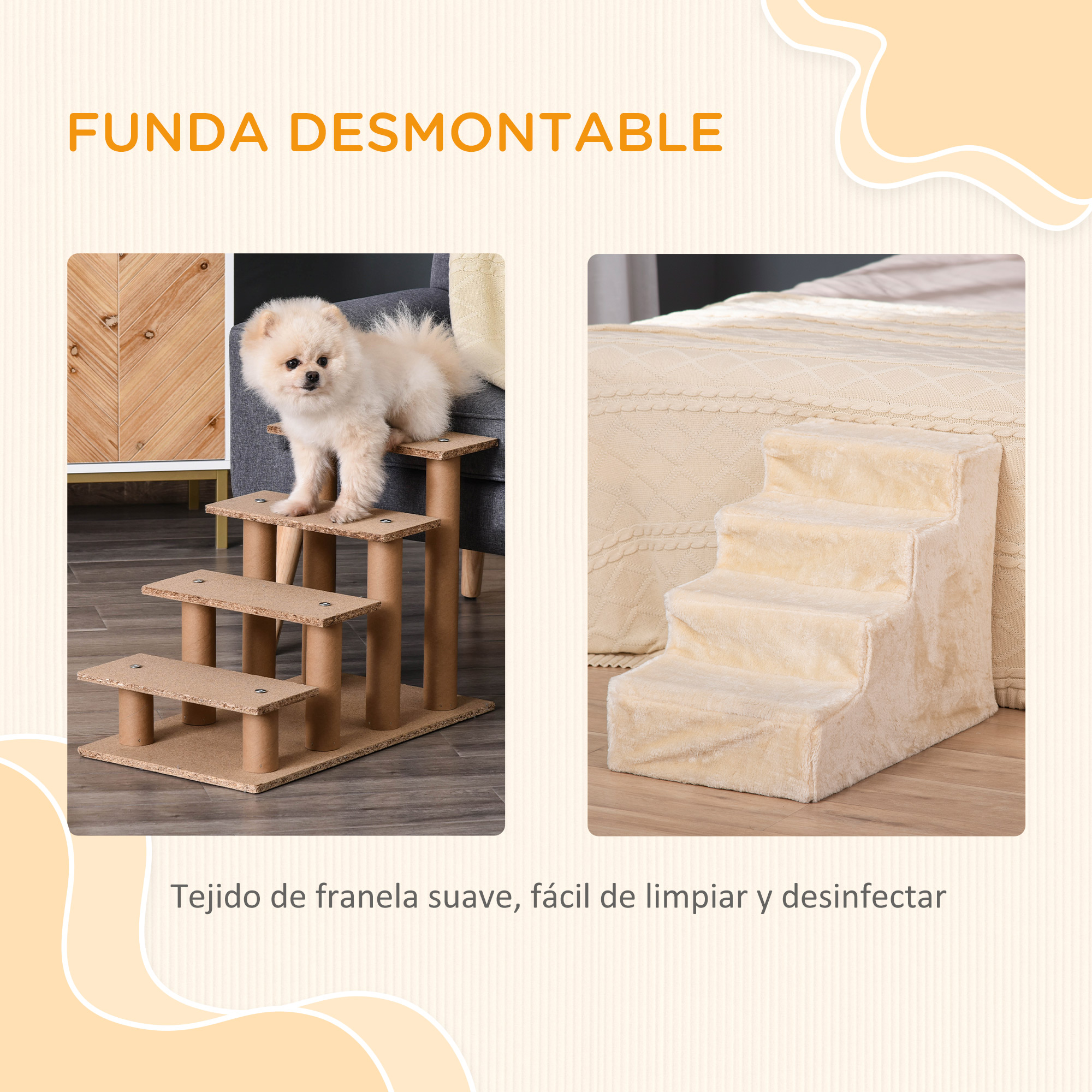 Escada para cães PawHut bege