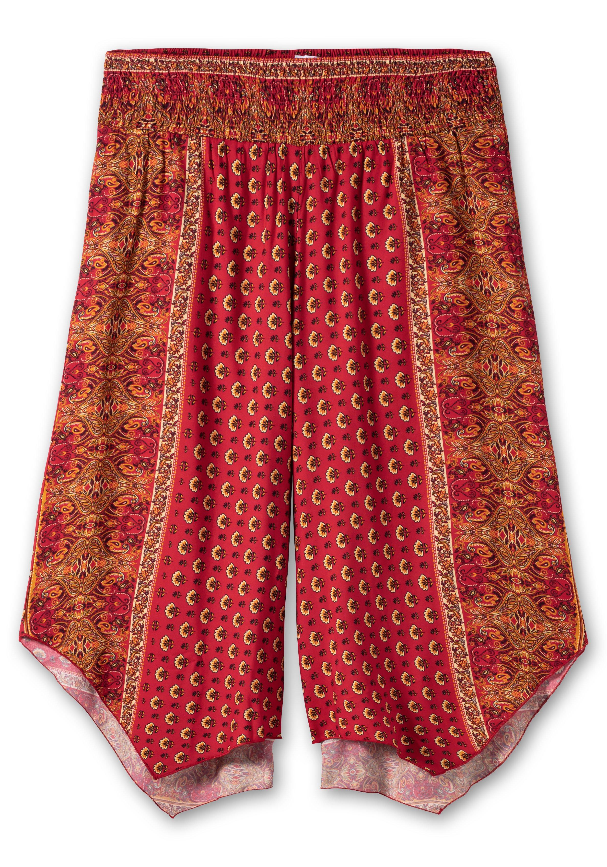 Gemusterte Hose mit Smokbund und Zipfelsaum