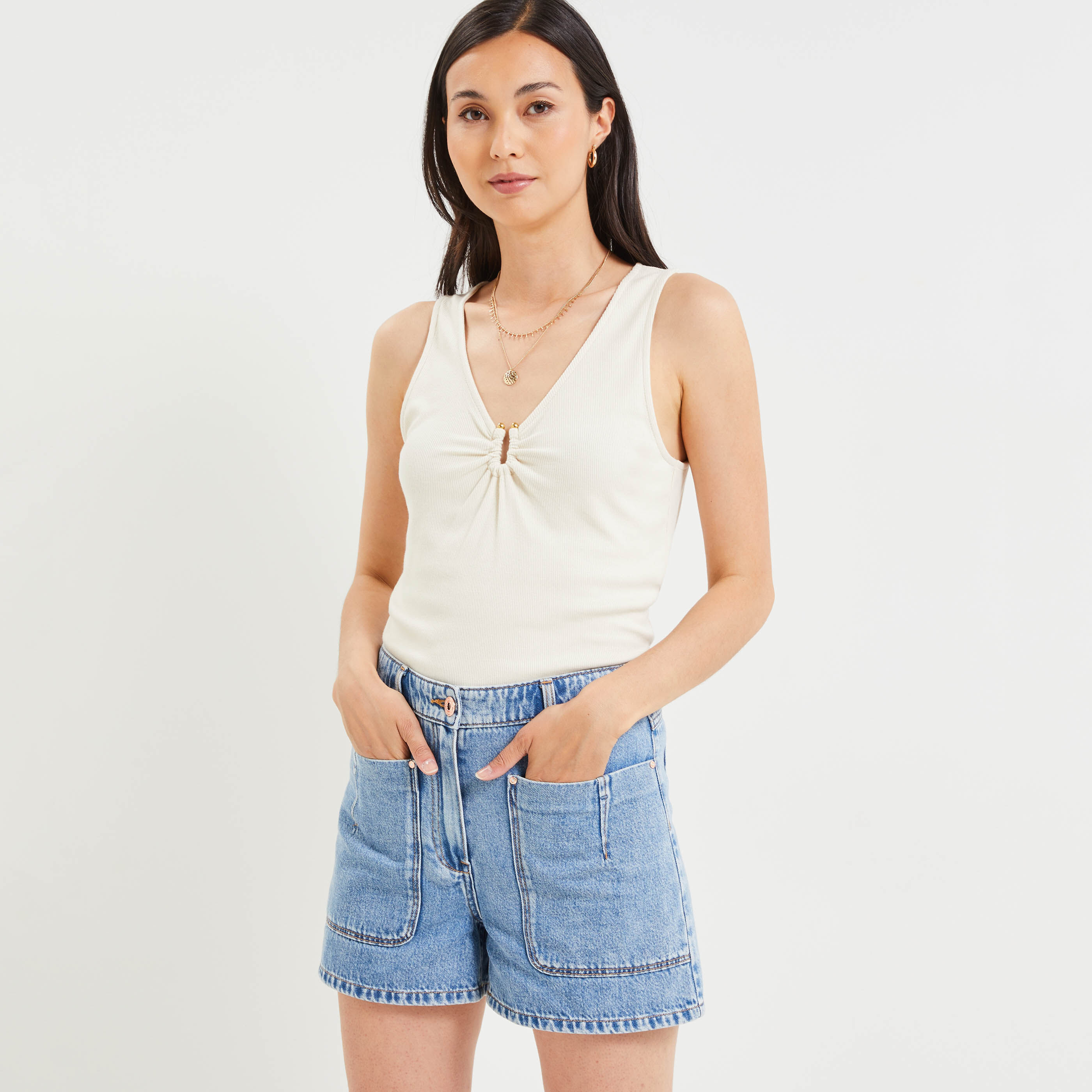 Débardeur maille fine femme - BEIGE