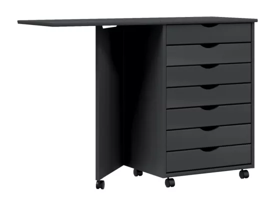 Armoire roulante avec bureau MOSS gris bois de pin solide