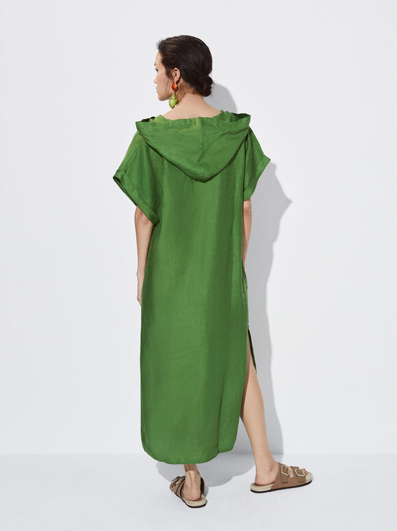 Vestido de linho com capuz - Verde