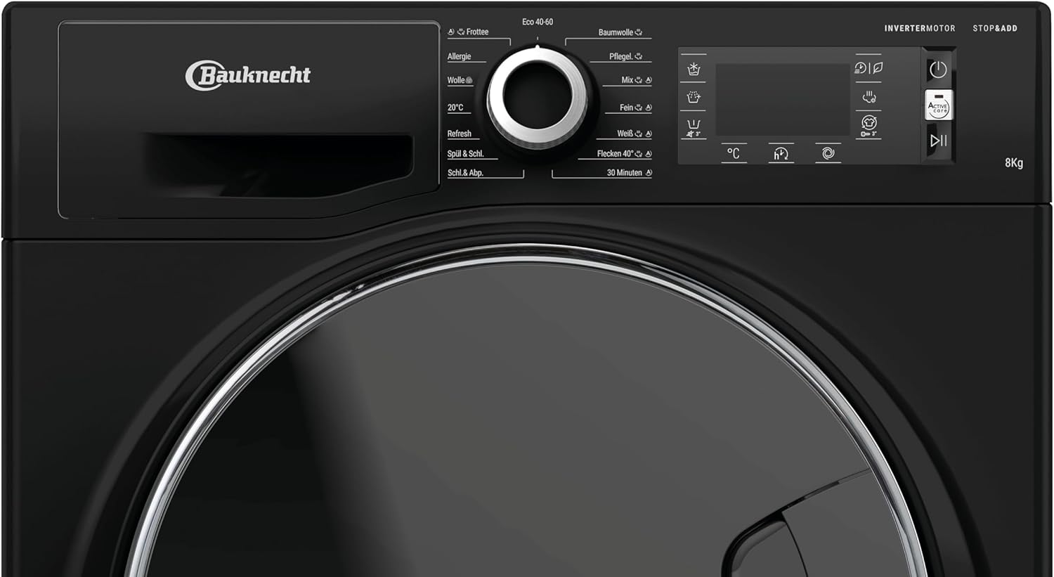Bauknecht WM BB 8AA Waschmaschine Frontlader/8kg/ EEK A/Active Care Color+/kraftvolle Fleckentfernung/Dampf Programme/Steam Hygiene mit Antivirus/Steam Refresh/Stopp&Add Funktion/schwarz