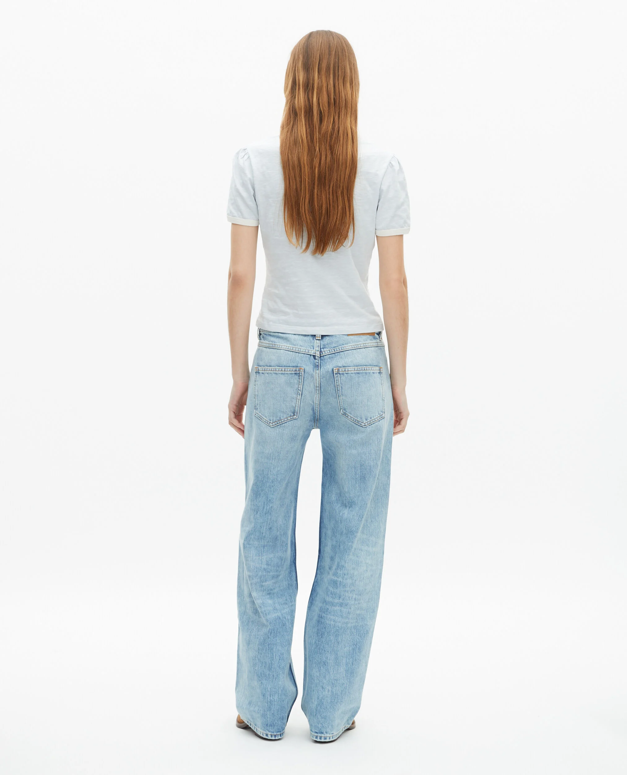 Jean large avec strass bleu clair