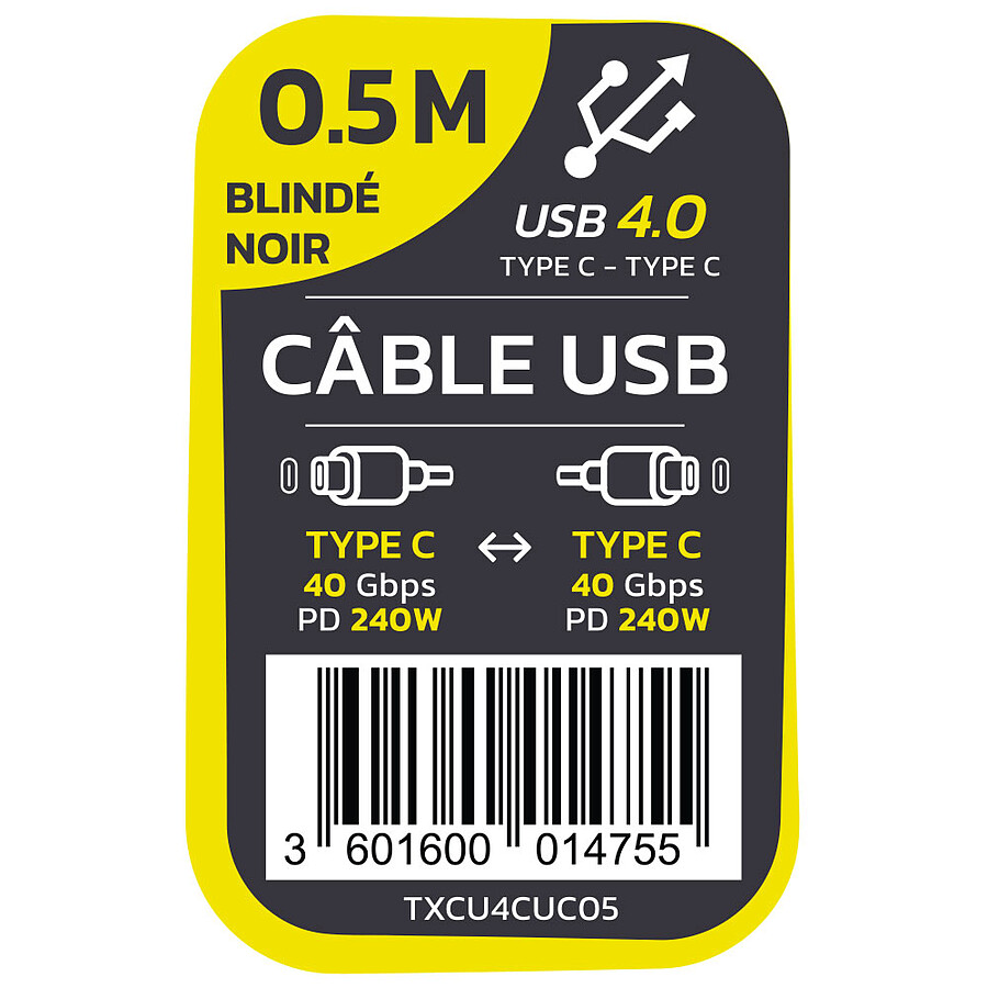 TEXTORM Câble USB-C 4.0 40 Gbps - Mâle/Mâle - 50 cm