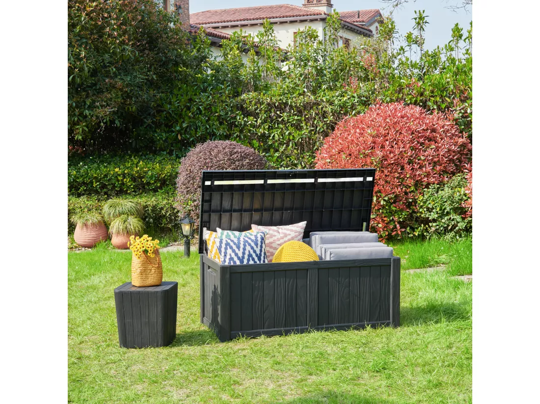 YITAHOME 460L Coffre de Rangement Exterieur - Coffre de Jardin - en Resine avec Poignées Latérales pour Terrasse Balcon, Noir