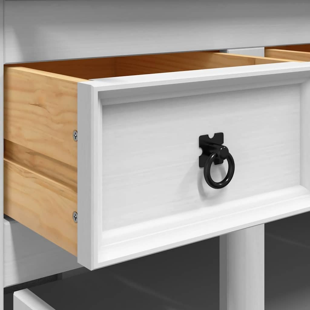 vidaXL Massivholz Highboard Anrichte Wohnzimmerschrank Vitrinenschrank Buffetschrank Landhaus Corona 112x43x196 Weiß Mexikanische Kiefer
