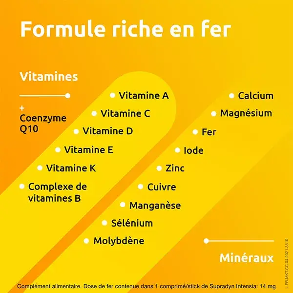 Supradyn Intensia Réduit la Fatigue Vitamines Minéraux et Fer 30 comprimés à avaler
