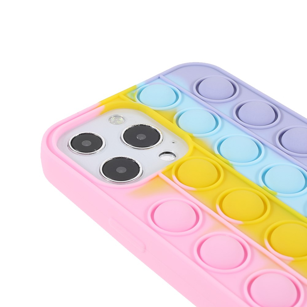 2in1 iPhone 13 Pro Silikon Bubbles Hülle   Anti Stress Pop It Fidget Rainbow Rückseite - Rosa