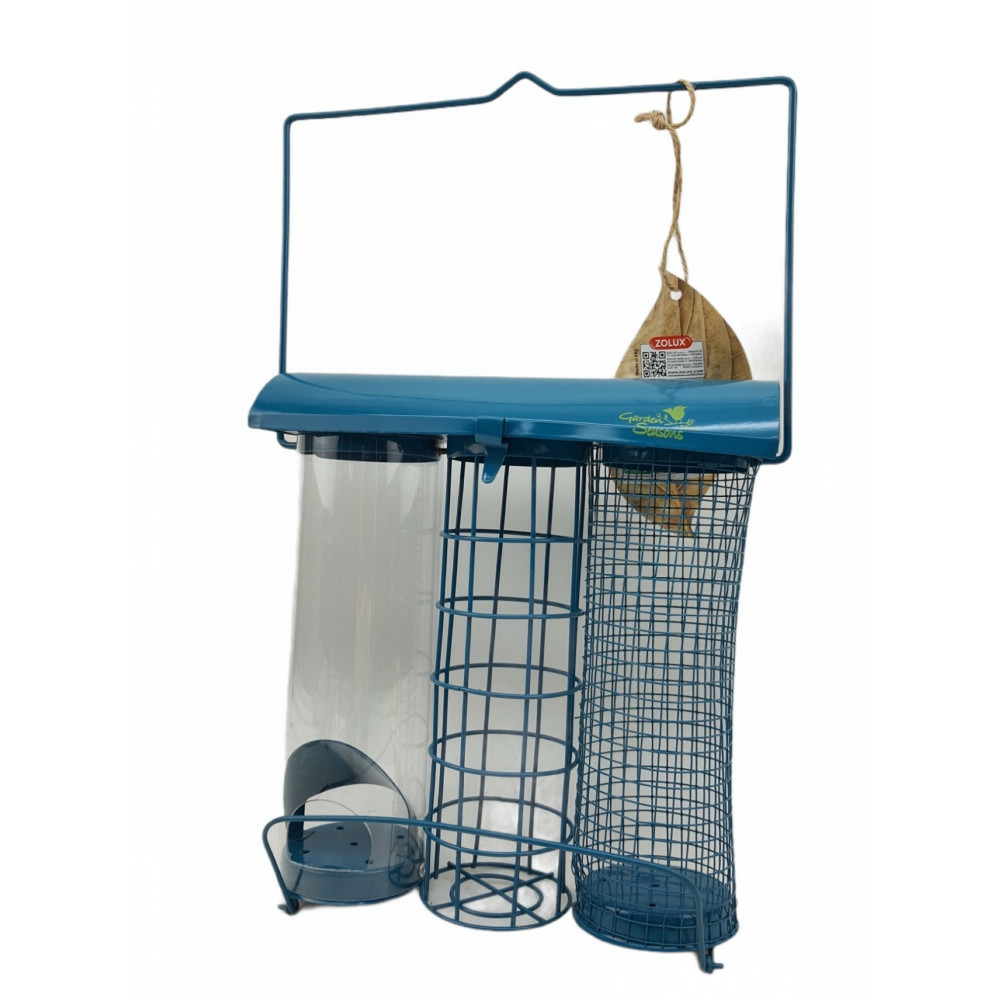 Mangeoire trio azur. 20 x 9 x hauteur 22.5 cm . Pour oiseaux