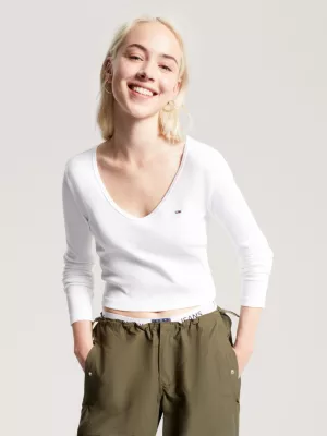 Camiseta cropped essencial de manga comprida canelada