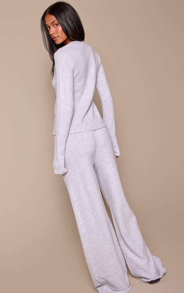 Gris Chiné Jogging Tall À Jambes Larges En Tissu Doux Au Toucher