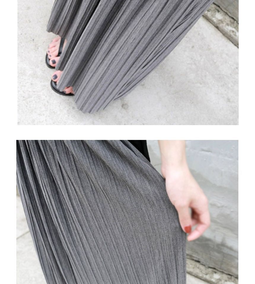 Areumdaun - Effen geplooide maxi-A-lijn rok met elastische taille