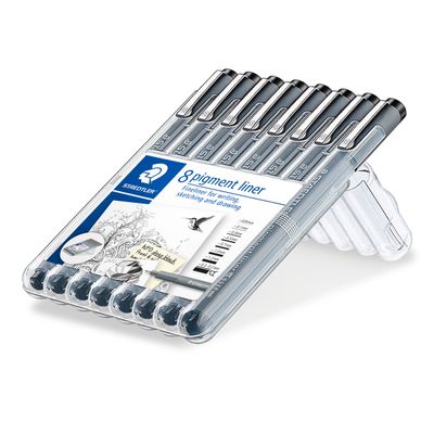 STAEDTLER pigment liner - Pack de 8 Feutres fins - pointes assorties - noir