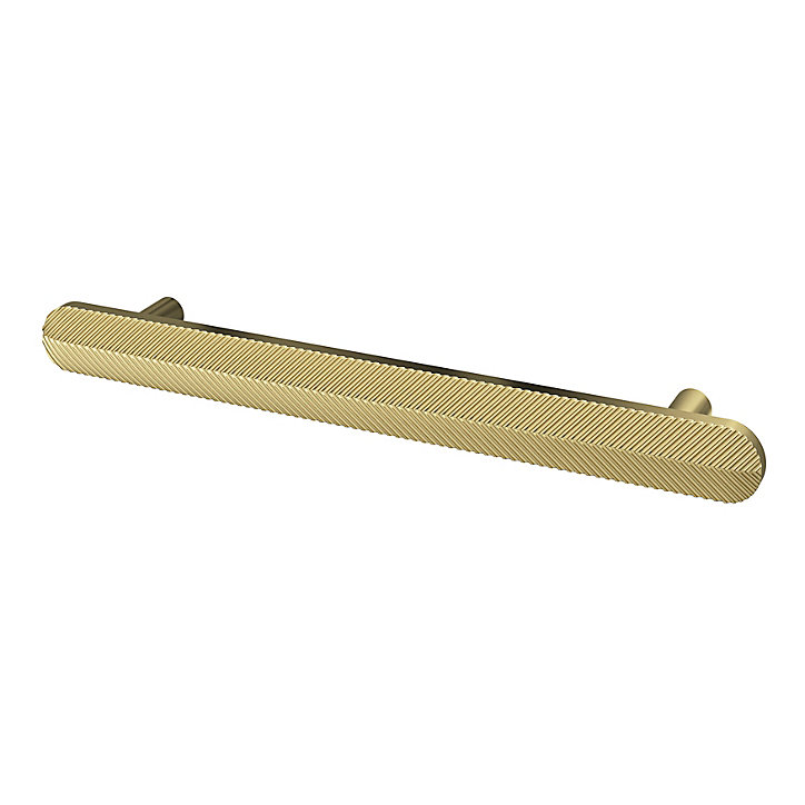 Poignée de meuble arrondi GoodHome Garlan aluminium effet laiton satin doré l.168mm x l.15mm x H. 27mm entraxe 128mm