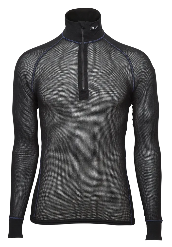 Brynje Wool Thermo Light Zip-Polo 3/4 Neck Black