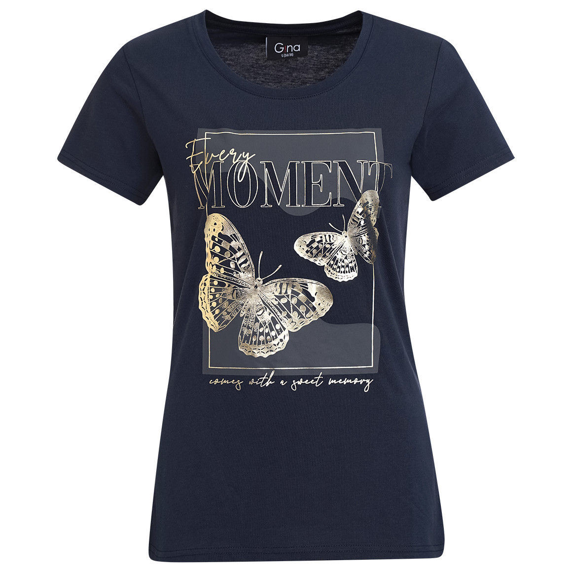 Gina Damen T-Shirt mit Folien-Print dunkelblau