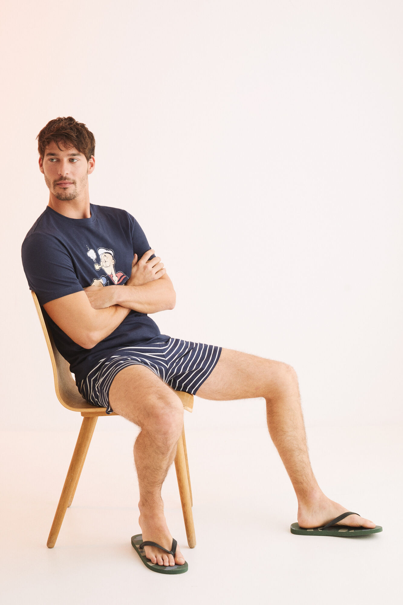 Pijama curto de algodão masculino Popeye - Azul