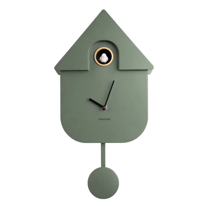 Present Time Horloge à pendule Modern Cuckoo | Vert foncé