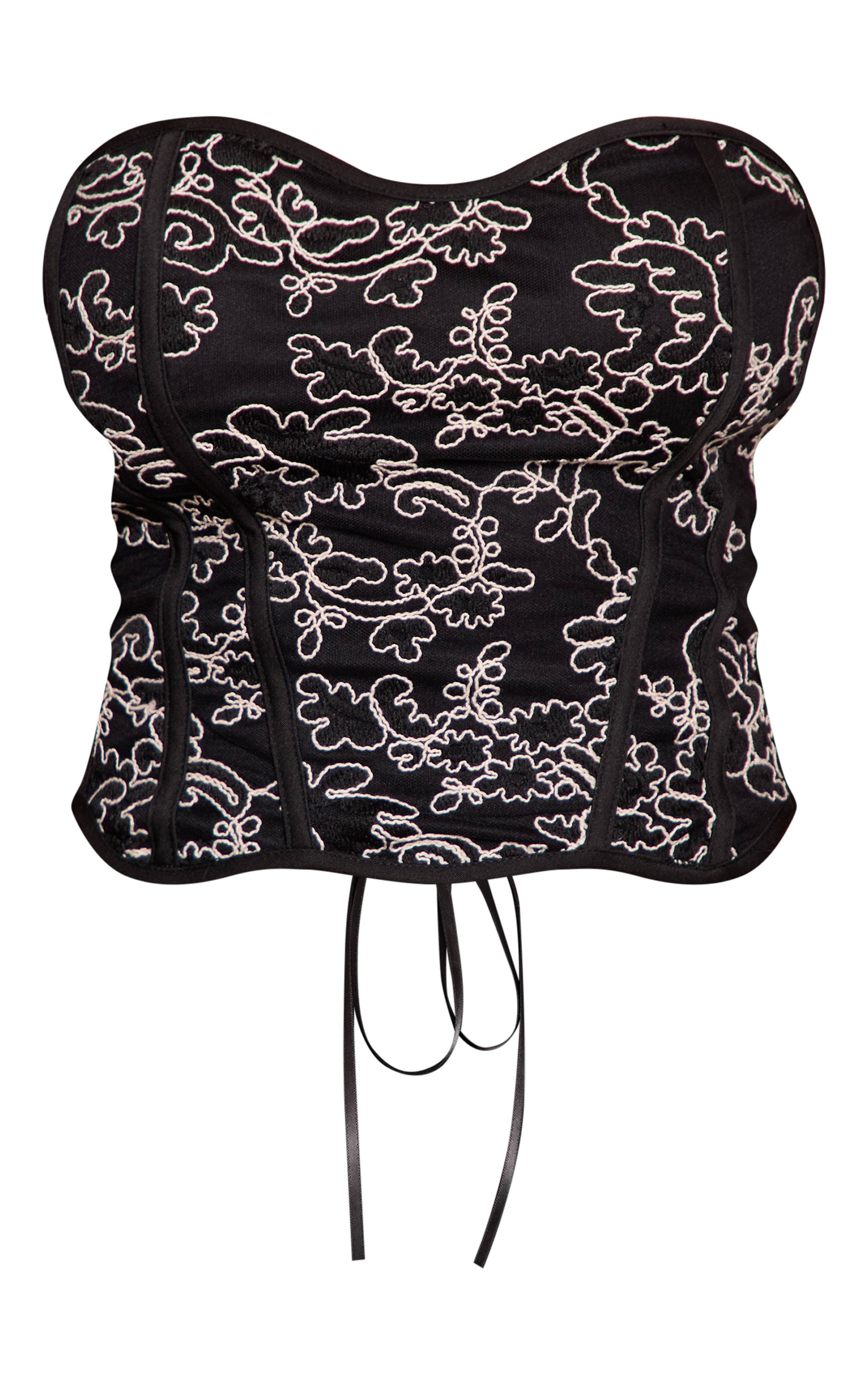 Noir Corset À Dos Lacé Texturé