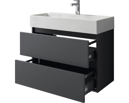 Pelipal Torino badkamermeubelset, BxHxD 81 x 66,7 x 40 cm, matzwarte fronten, 2-delige badkamermeubelset met witte keramische wastafel