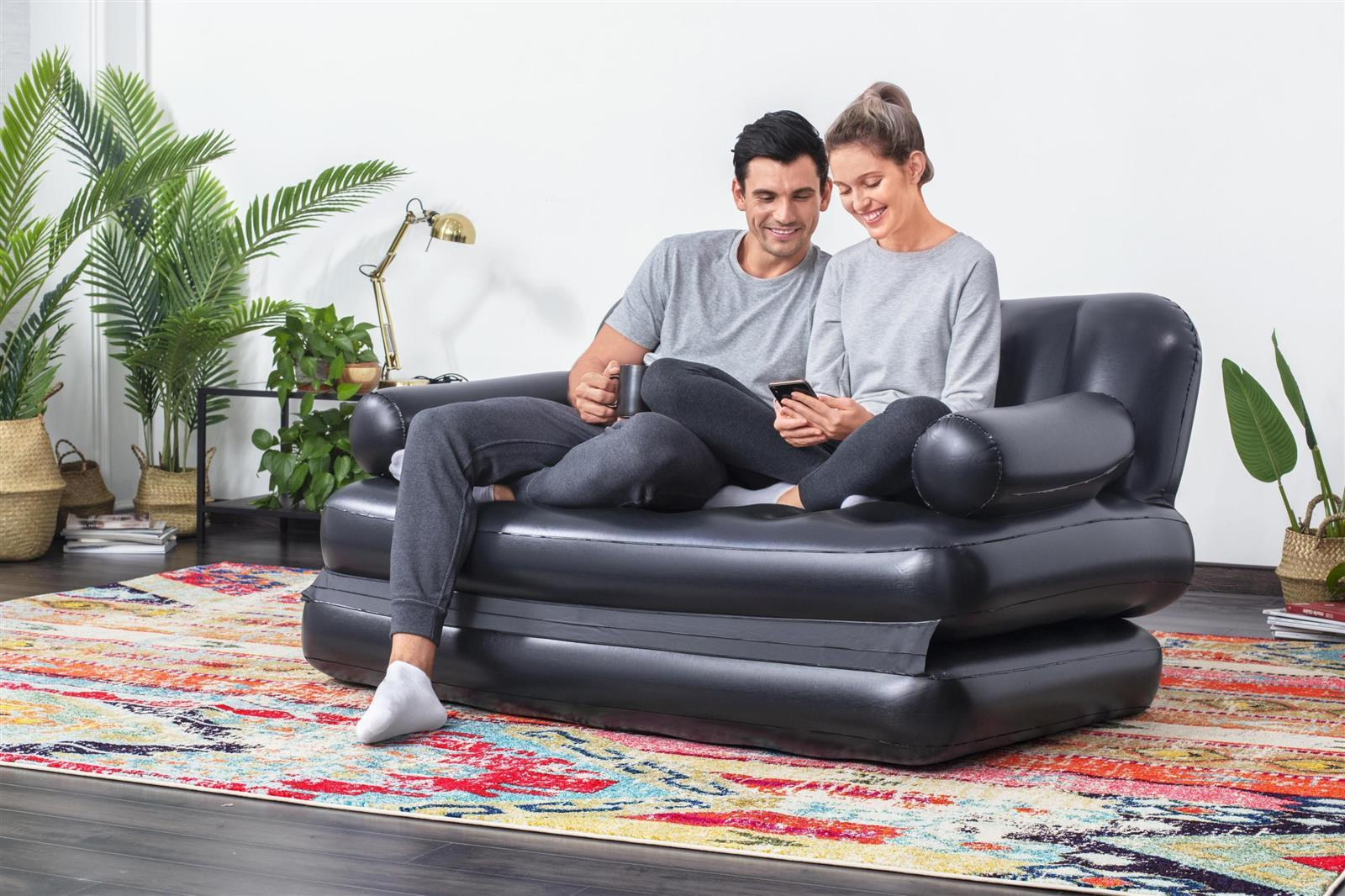 (188x152cm) 5in1 Multi-Max Luft Sofa Aufblasbare Couch Doppelbett Gäste Luftmatratze (75054) - Blau