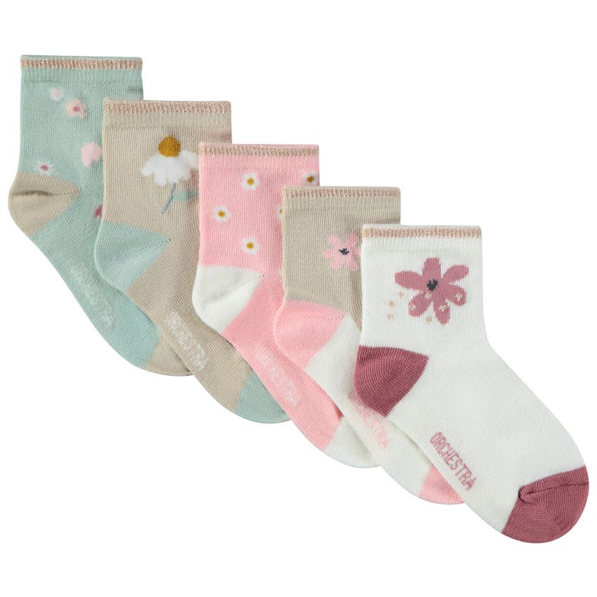 Lot de 5 paires de chaussettes fleuries pour fille - Vert