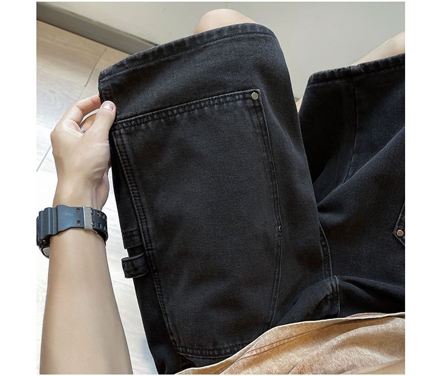 Whyessa - Low Rise Washed Wide Leg Cargo Denim Shorts
