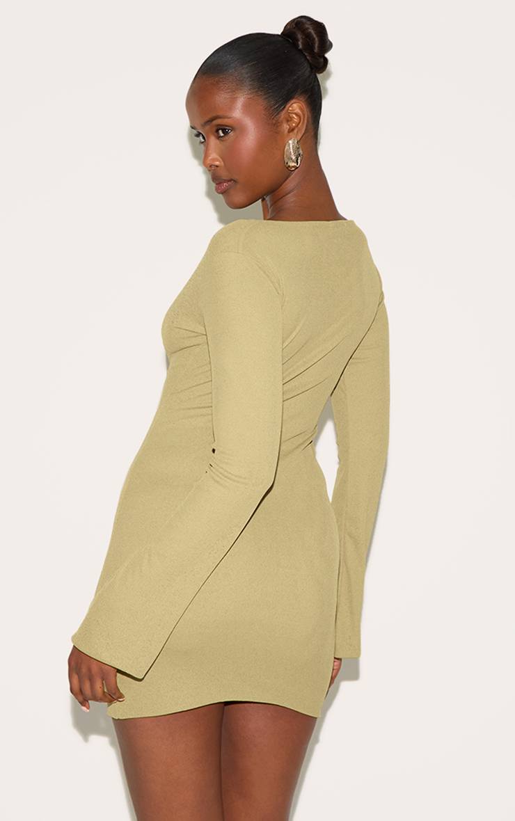Vert Olive Robe Mini Col Bateau Manches Évasées En Peau D'oignon