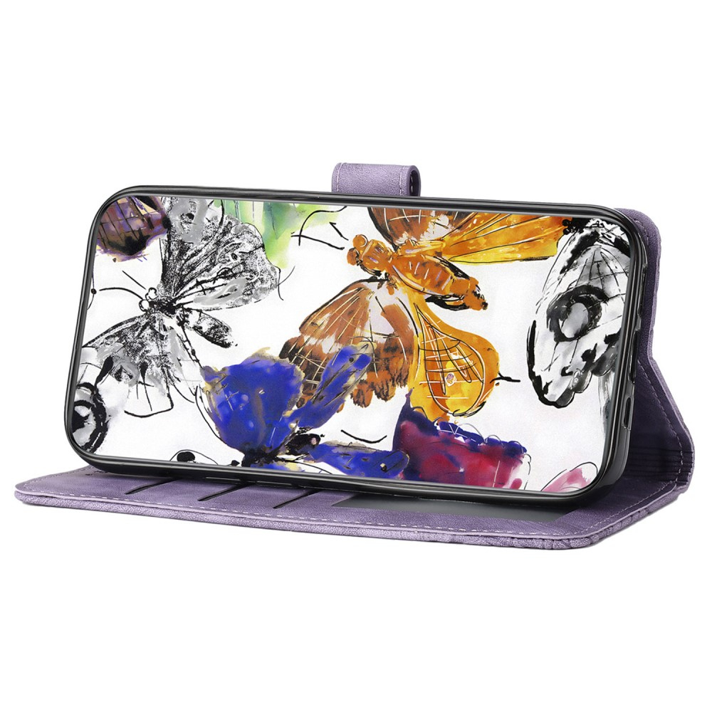 Samsung Galaxy S24 Ultra Leder Tasche Wallet   Trageschlaufe - Butterflies Imprint - Lila