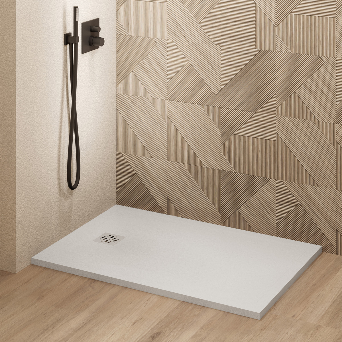 Saniclear Lino douchebak 100x90cm met stone finish wit