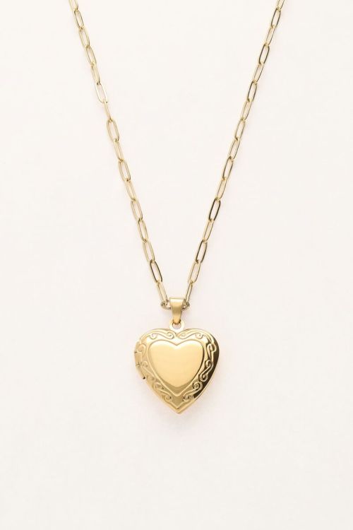 Vintage schakelketting met hart medaillon