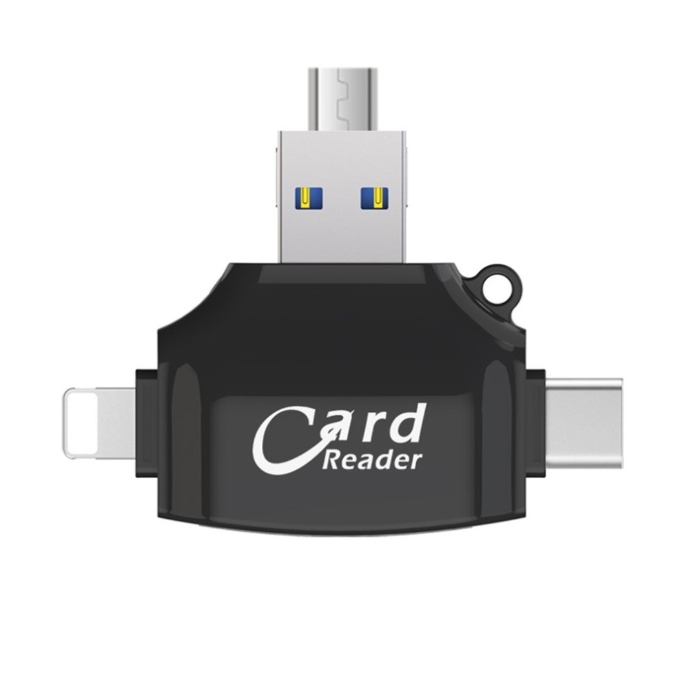 4in1 USB Mini Kartenlesegerät Card Reader Lightning / Micro USB / USB C / MicroSD & SD Karte - Schwarz