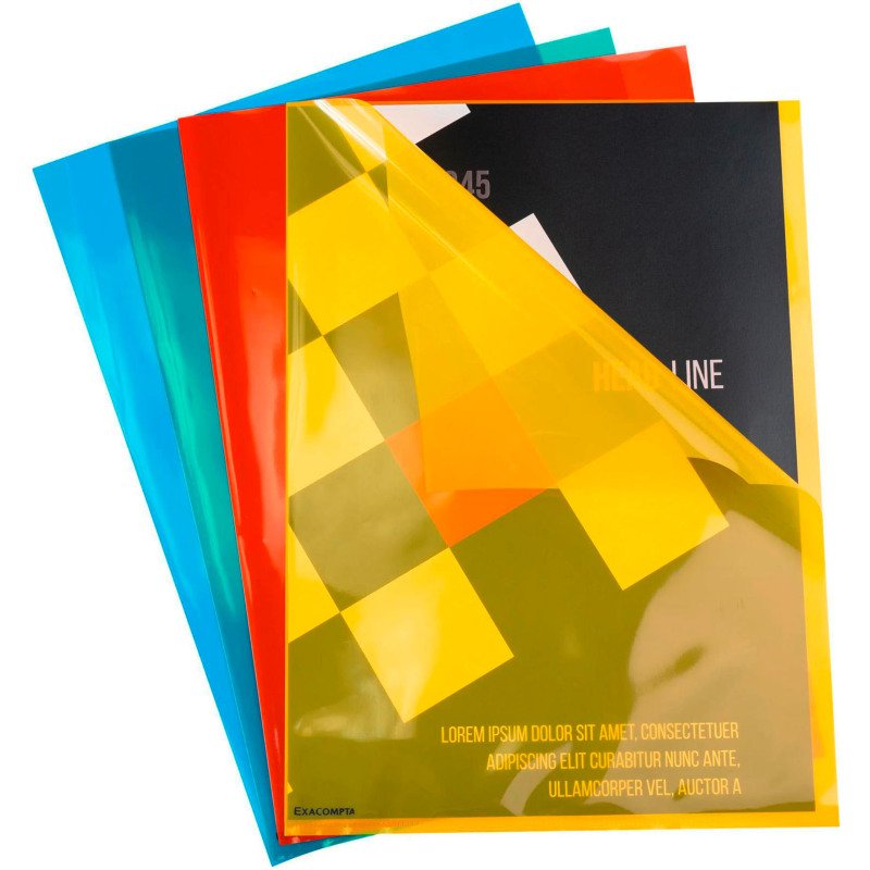 Chemise coin plastique Exacompta Premium A4 polypropylène 12/100e transparente couleurs assorties - Paquet de 10