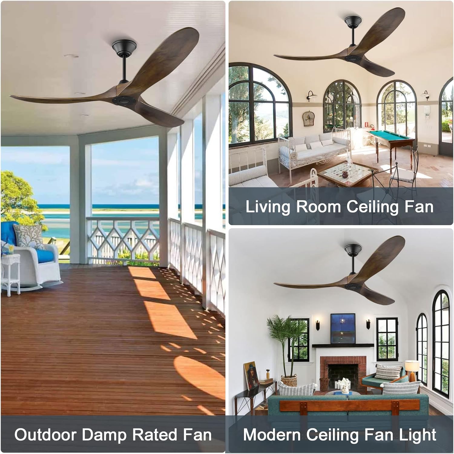 Deckenventilator ohne Beleuchtung mit Fernbedienung, 152cm Holz Retro Deckenventilator, Reversibler DC Motor Timing-Funktion für Schlafzimmer Wohnzimmer Bauernhaus Veranda