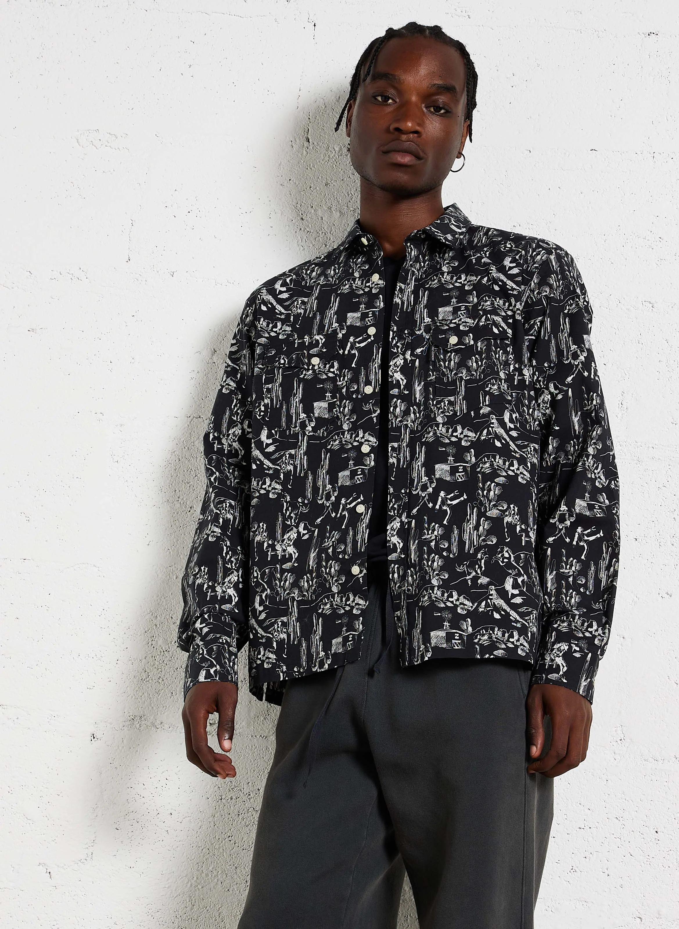 COWBOY - Chemise col classique imprimée en coton mélangé| Noir