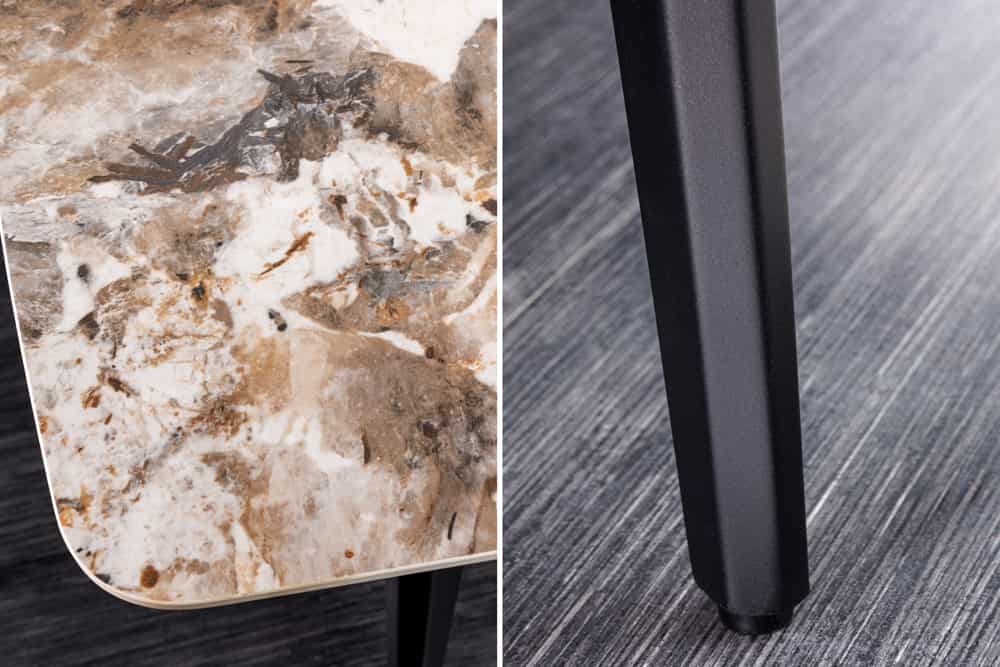 Esstisch MILANO 160cm weiß Pandora Keramik schwarzes Metallgestell