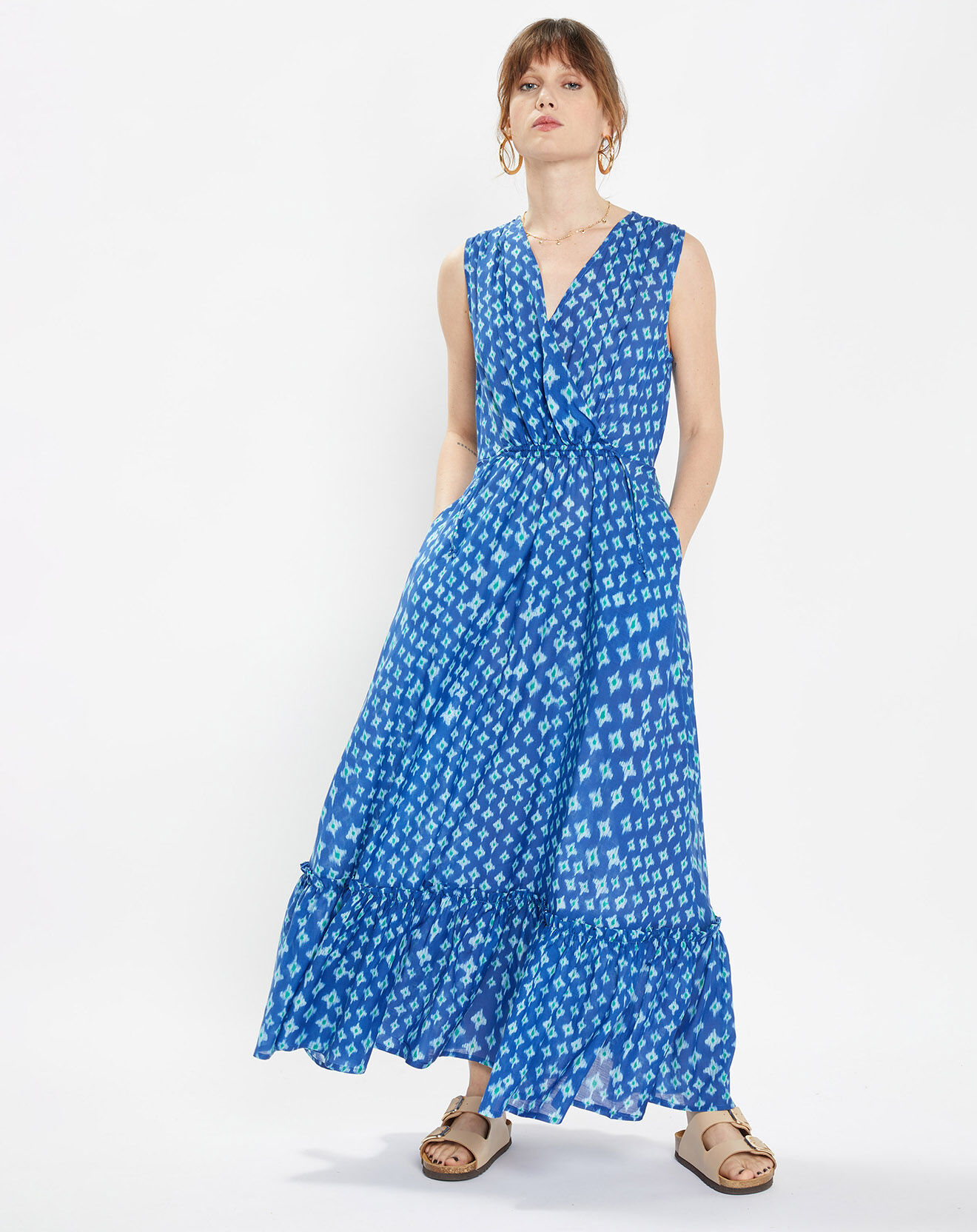 Galeries Lafayette Robe maxi Gloria imprimé bleue