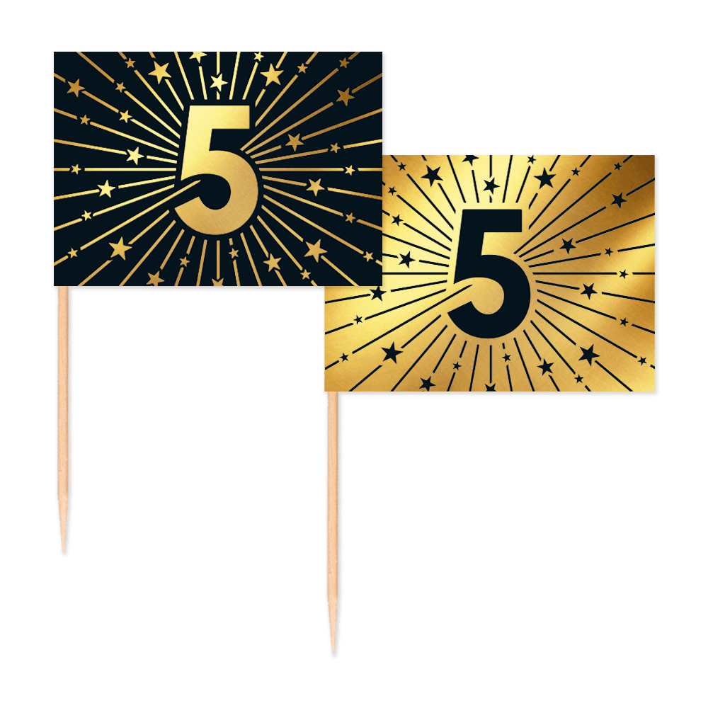 5 Jaar Cocktailprikkers Goud Zwart 50st