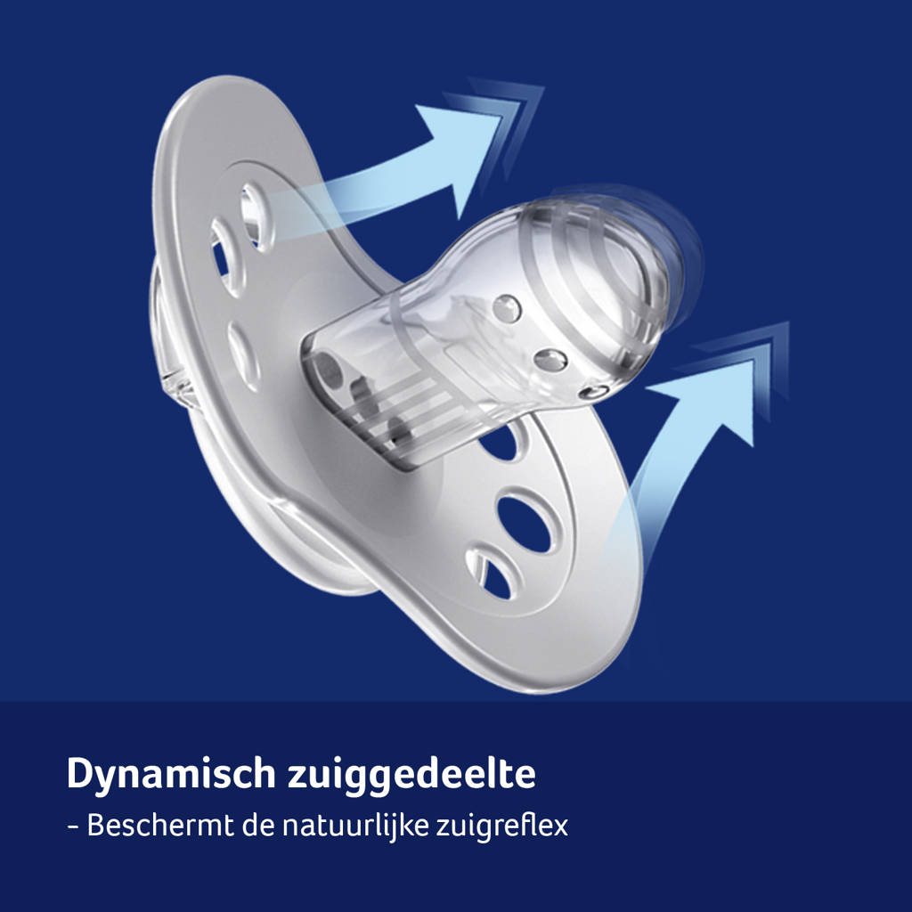 Dynamische fopspeen 18+M - Glow in the Dark - Blauw