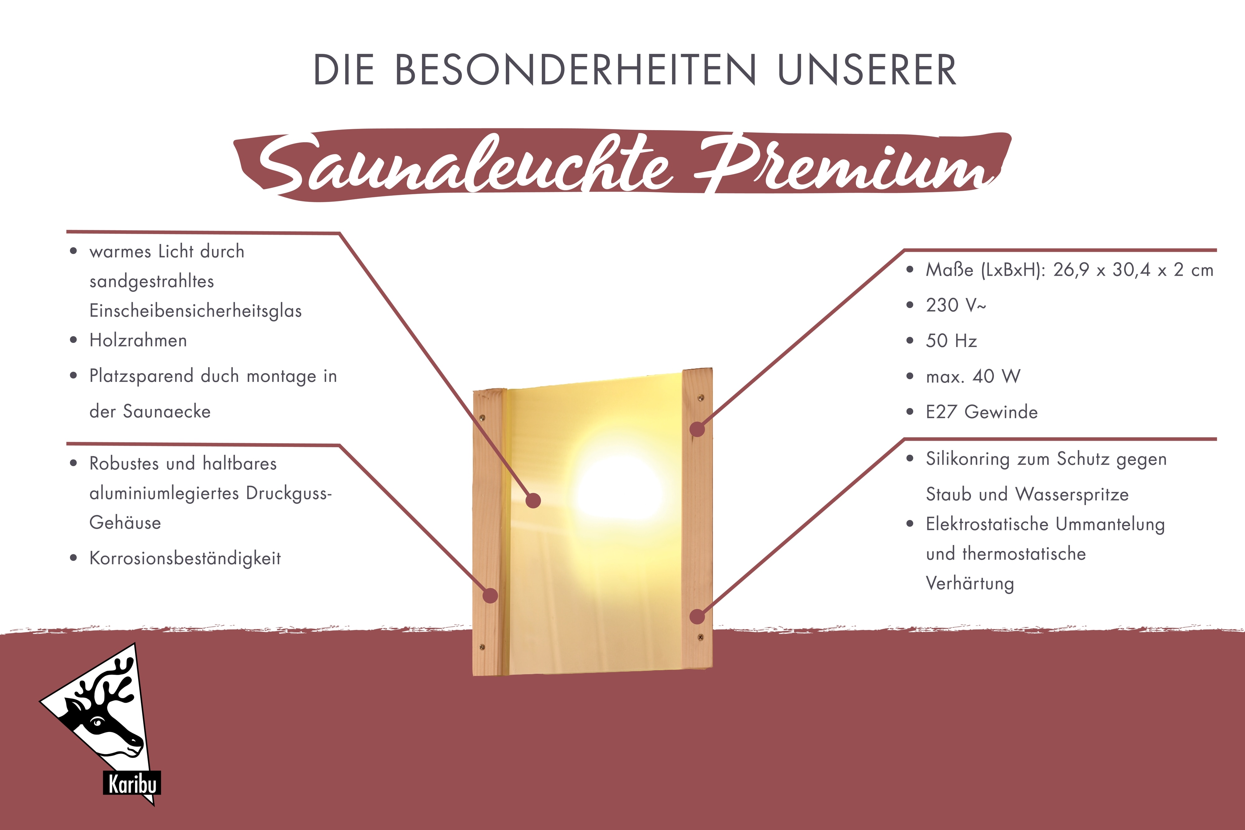 Karibu Saunaleuchte Eckleuchte sandgestrahlt Dampfgeschützt ohne Leuchtmittel