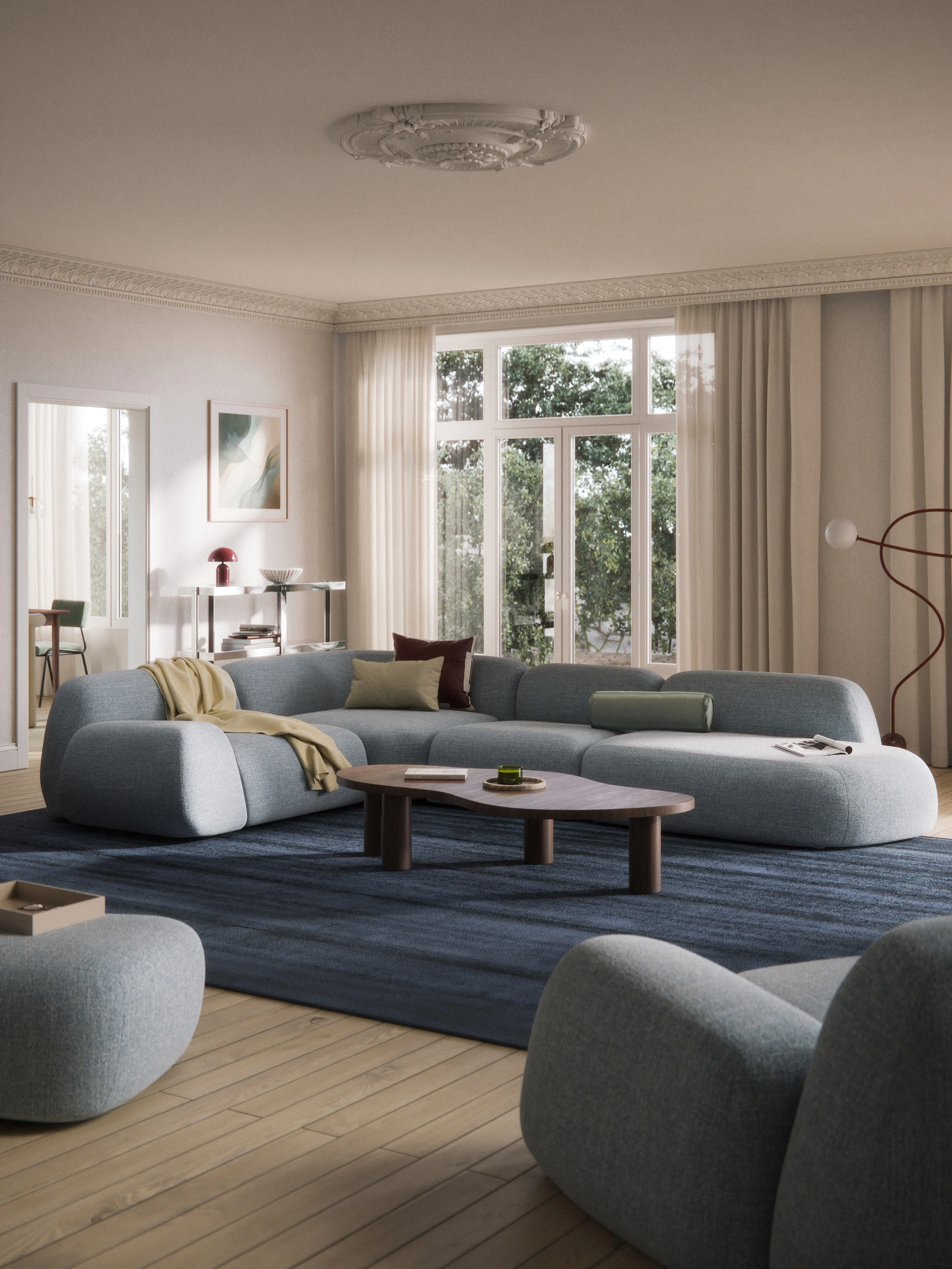Modulaire bouclé XL hoekbank Wolke met chaise longue