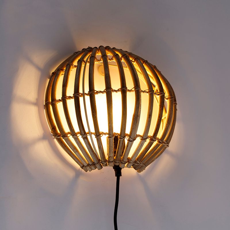 Landelijke wandlamp bamboe half rond - Canna