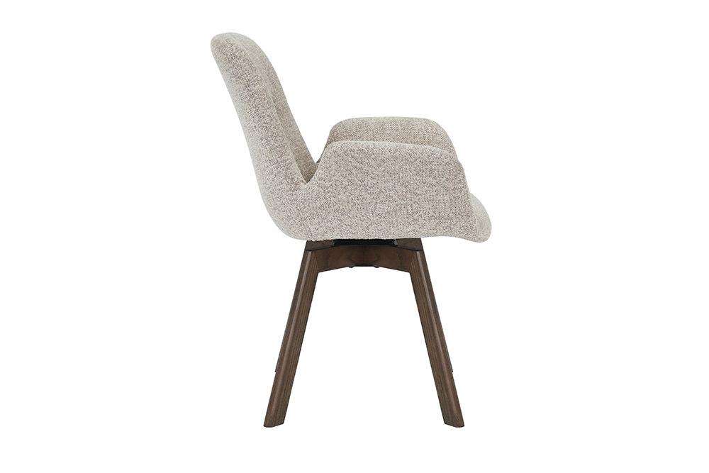 Drehbarer Design Stuhl BALTIC taupe Bouclé Tweed Soft Eiche Massivholz