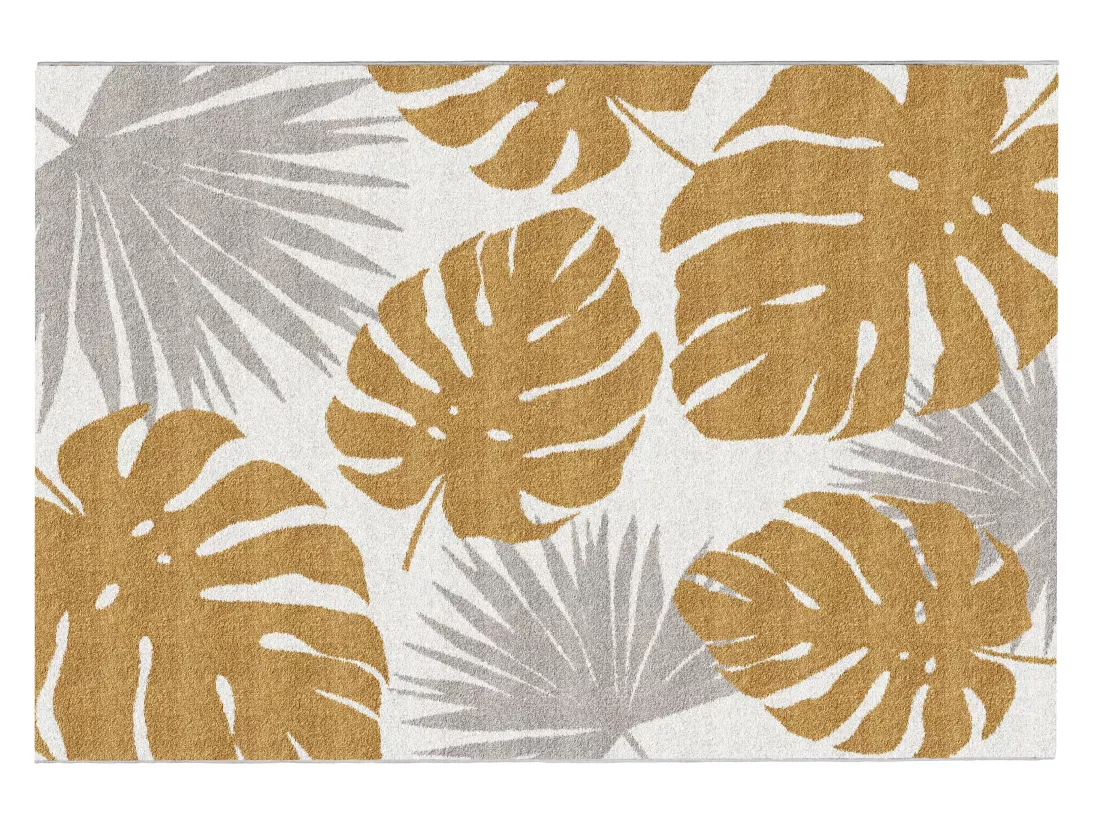 Tapis tropical à motifs palmiers - 160 x 230 cm - Gris et doré - TROPISIA